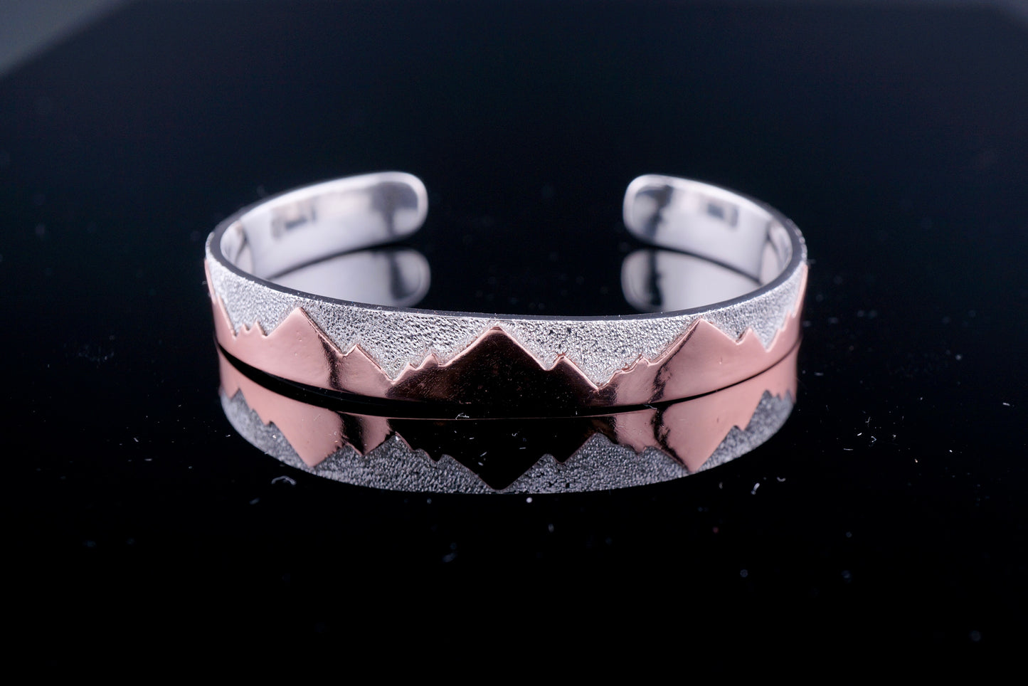 Sterling Silver and Copper Mountain Cuff Bracelet Handcrafted Western OOAK Textured Silver Cuff