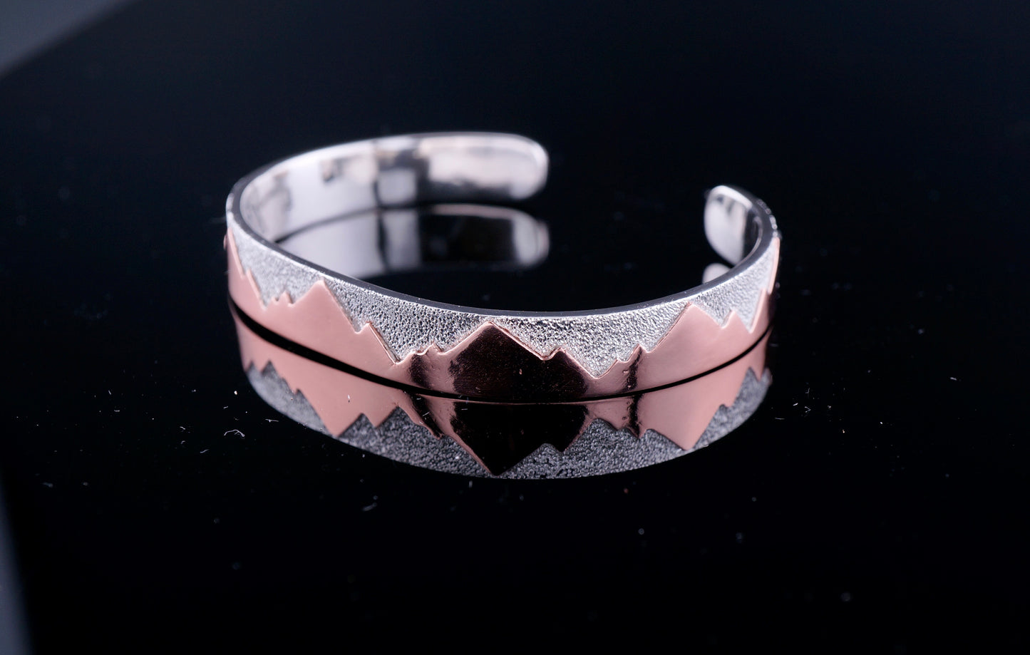 Sterling Silver and Copper Mountain Cuff Bracelet Handcrafted Western OOAK Textured Silver Cuff