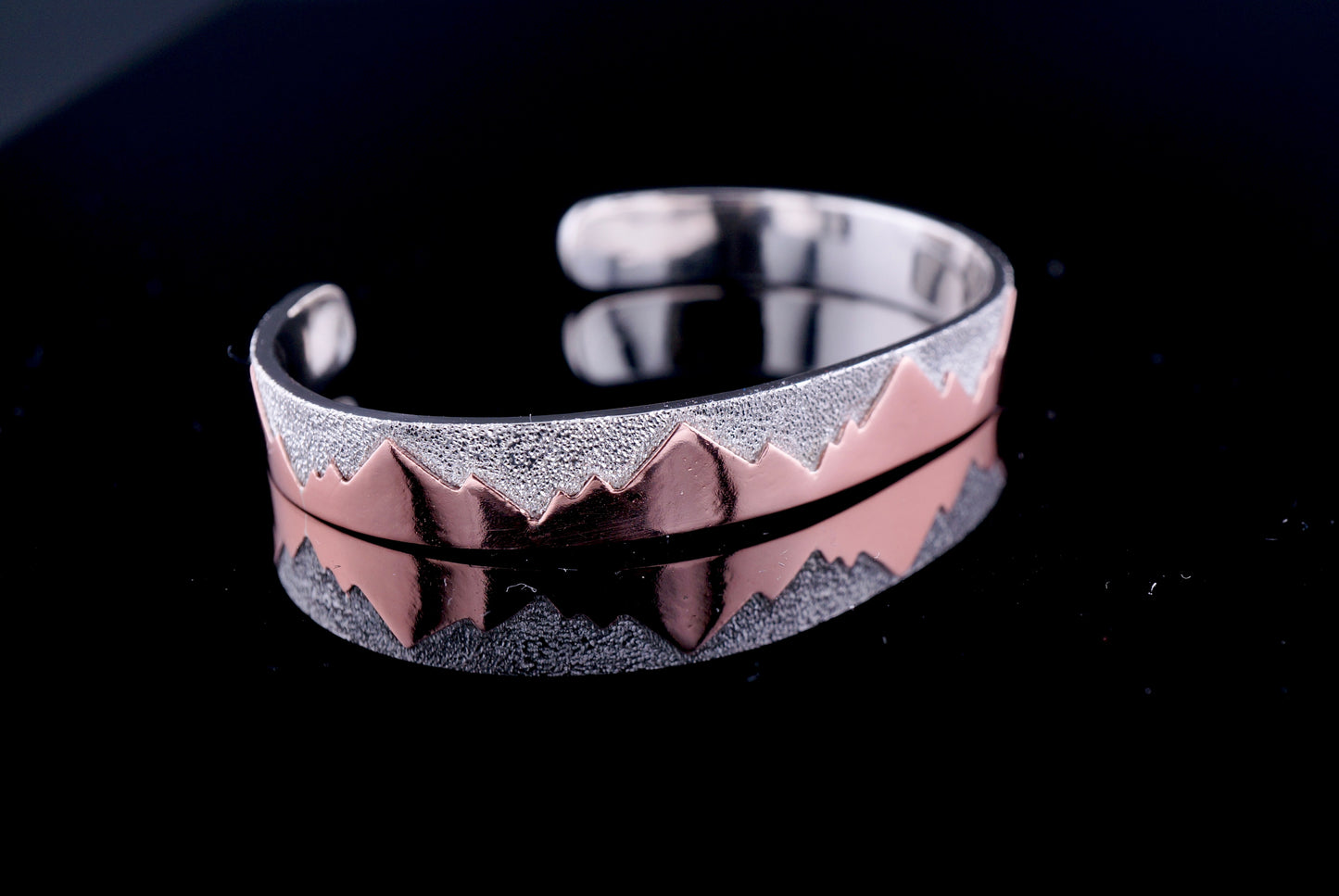 Sterling Silver and Copper Mountain Cuff Bracelet Handcrafted Western OOAK Textured Silver Cuff