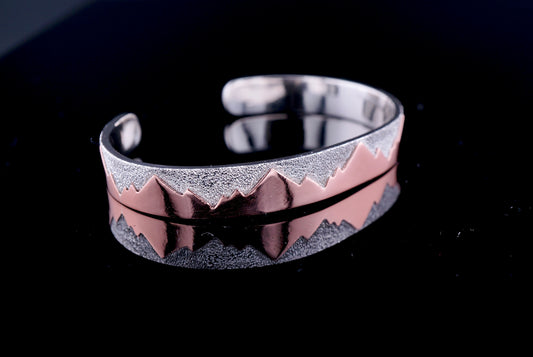 Sterling Silver and Copper Mountain Cuff Bracelet Handcrafted Western OOAK Textured Silver Cuff