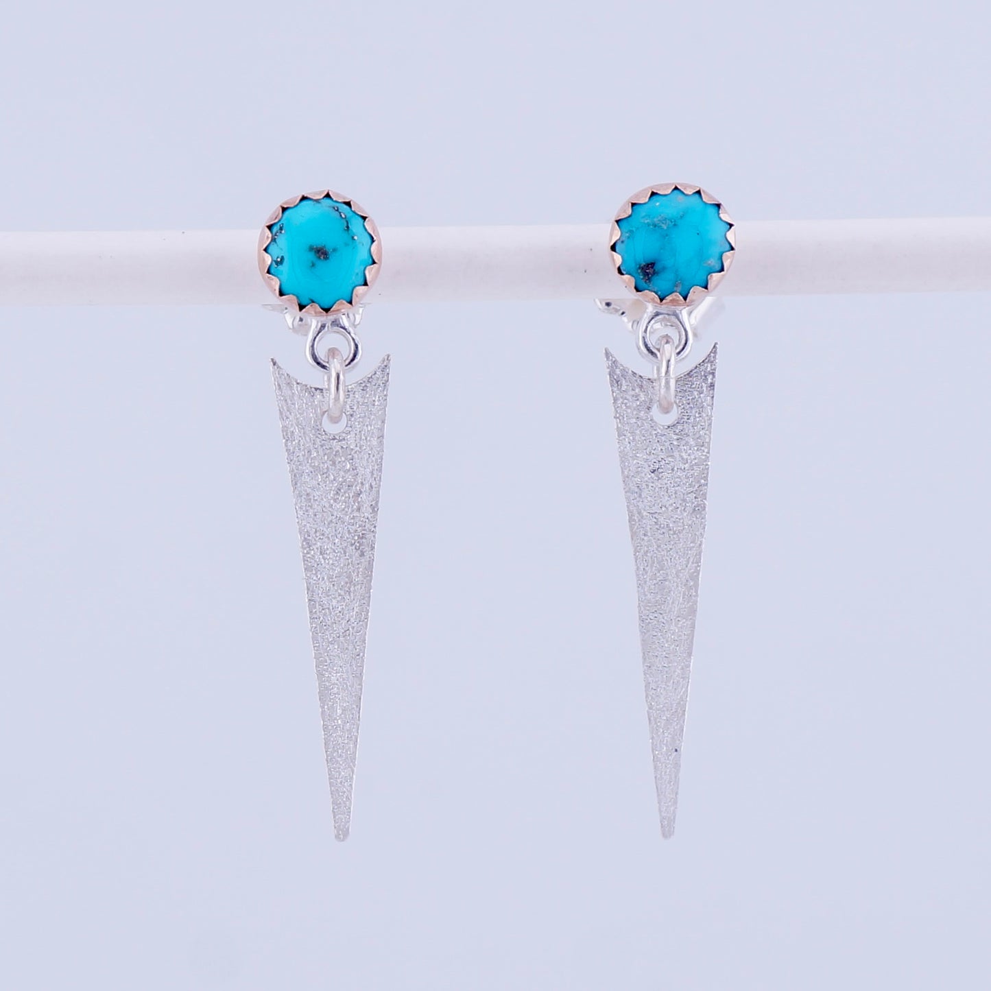 Kingman Turquoise Sterling Silver Spike Dangle Earrings, Satin Finish, Western Artisan OOAK
