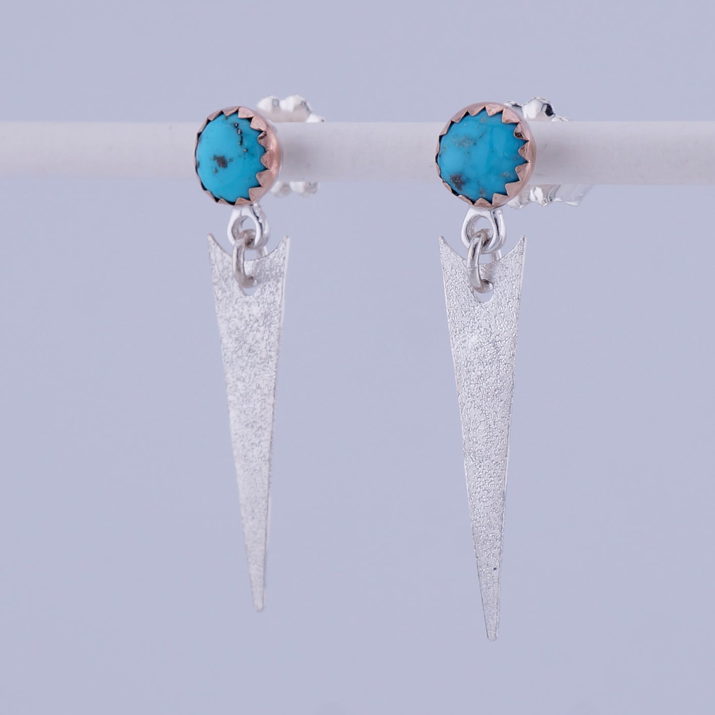 Kingman Turquoise Sterling Silver Spike Dangle Earrings, Satin Finish, Western Artisan OOAK