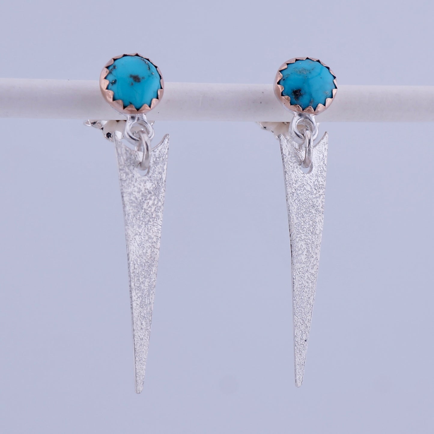 Kingman Turquoise Sterling Silver Spike Dangle Earrings, Satin Finish, Western Artisan OOAK