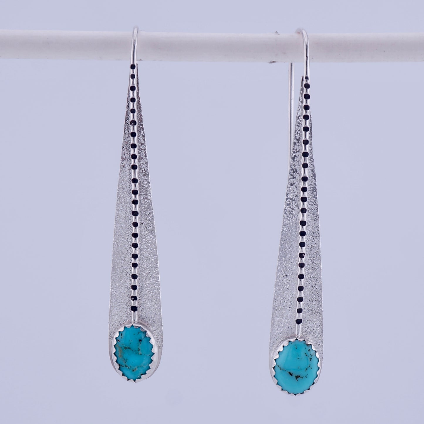 Kingman Turquoise Sterling Silver Drop Earrings Handcrafted Artisan Western OOAK