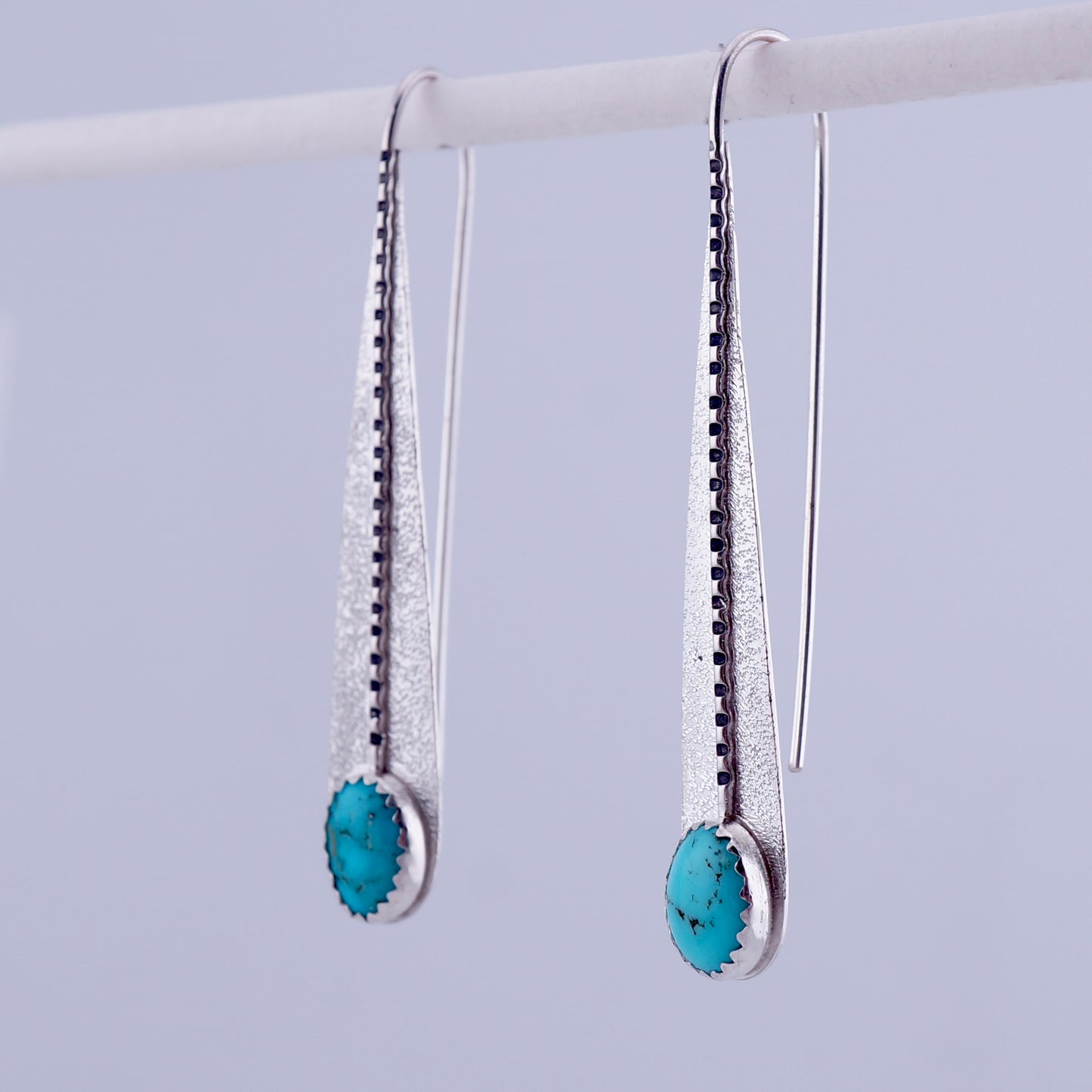 Kingman Turquoise Sterling Silver Drop Earrings Handcrafted Artisan Western OOAK