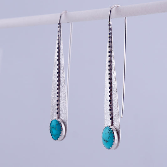 Kingman Turquoise Sterling Silver Drop Earrings Handcrafted Artisan Western OOAK