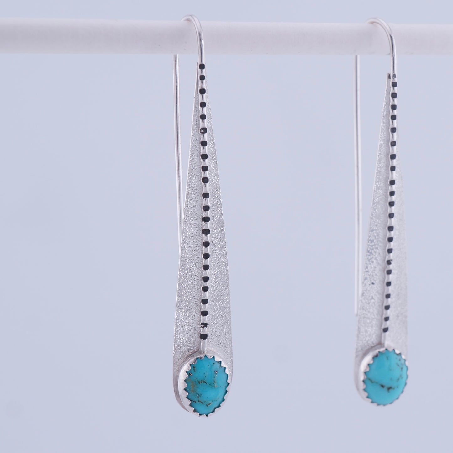 Kingman Turquoise Sterling Silver Drop Earrings Handcrafted Artisan Western OOAK