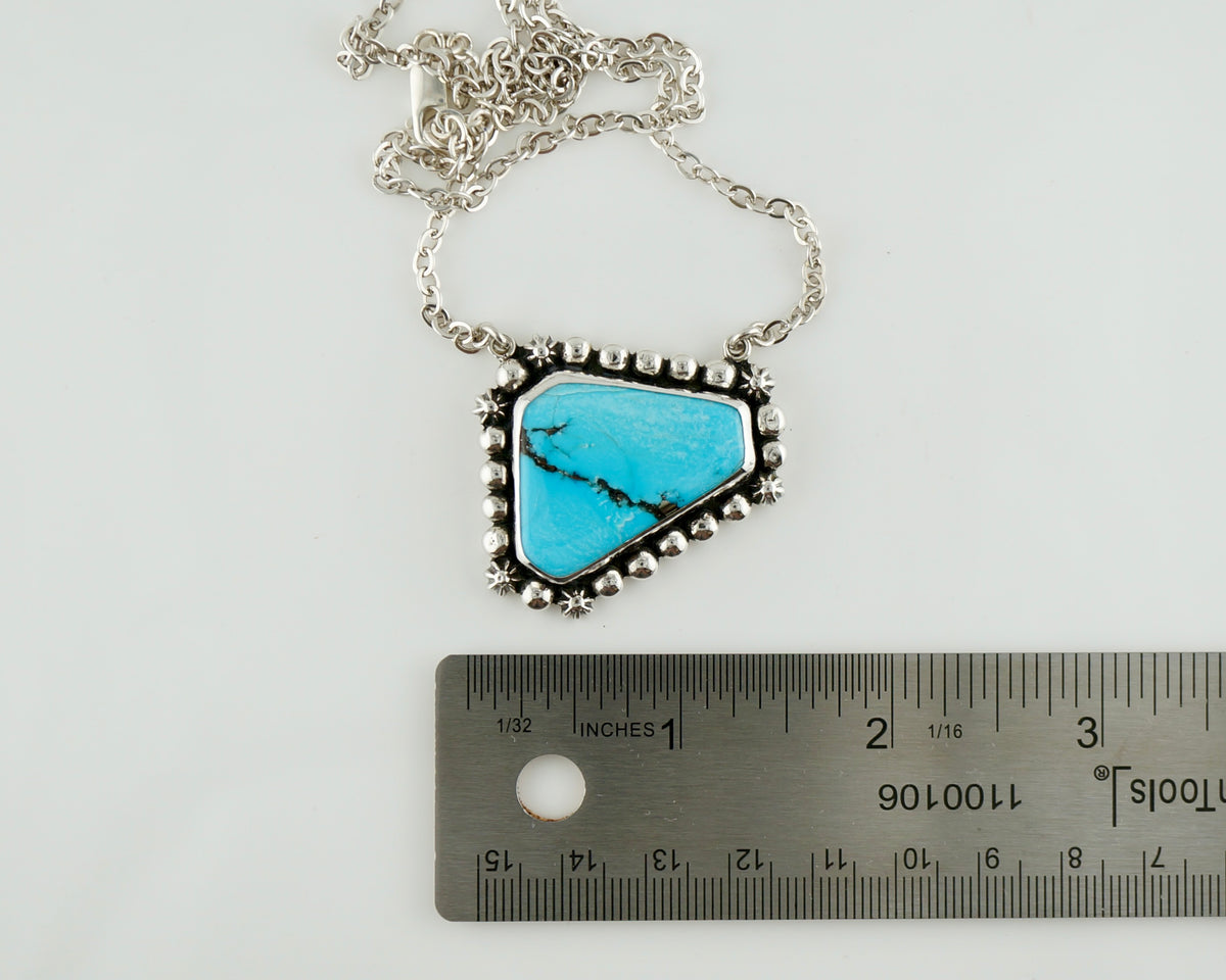 One of a Kind Turquoise and Pyrite Sterling Silver Necklace, Handcrafted Western Statement Jewelry