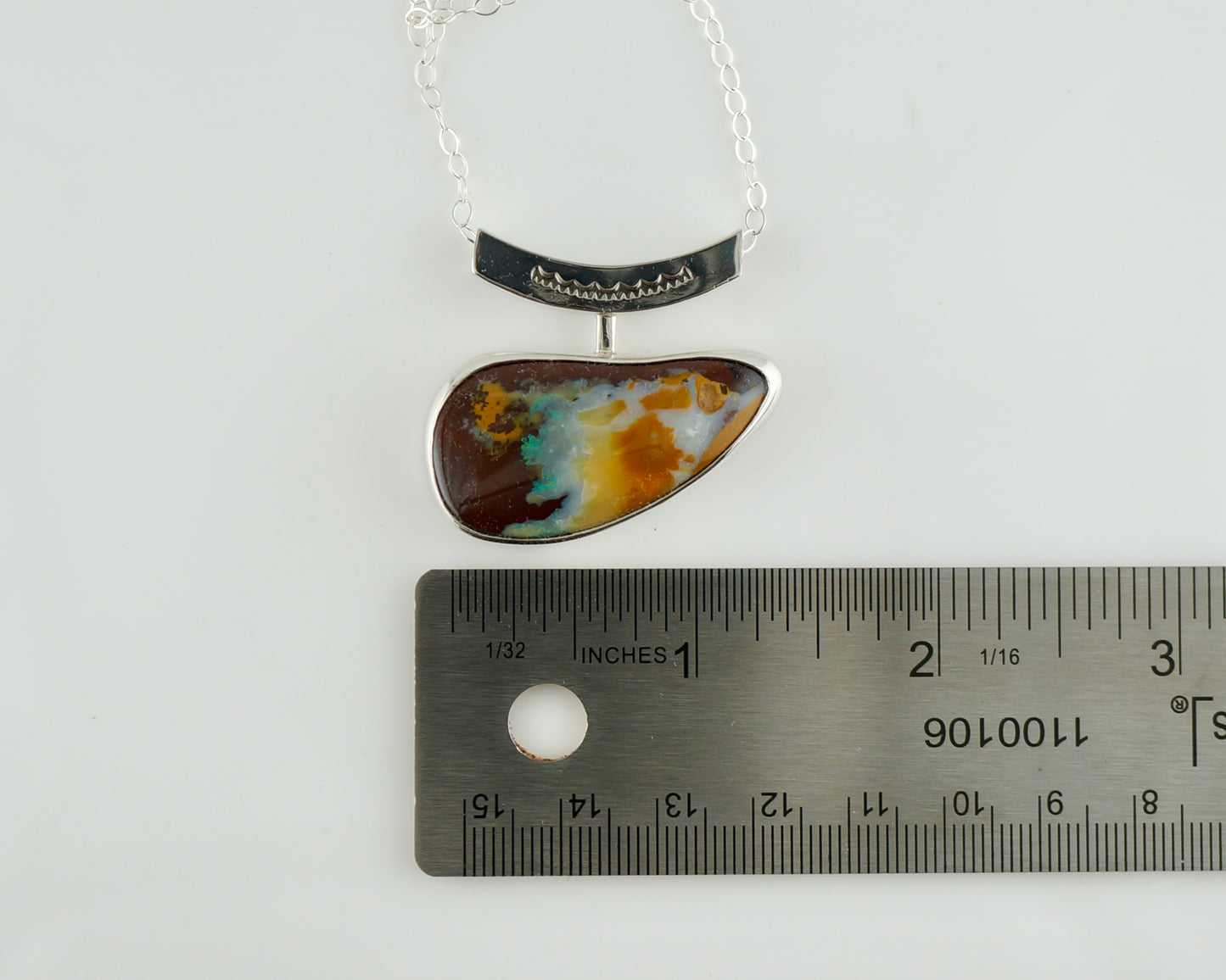 Koroit Boulder Opal Necklace in Sterling Silver, One of a Kind Handcrafted Western Artisan Jewelry