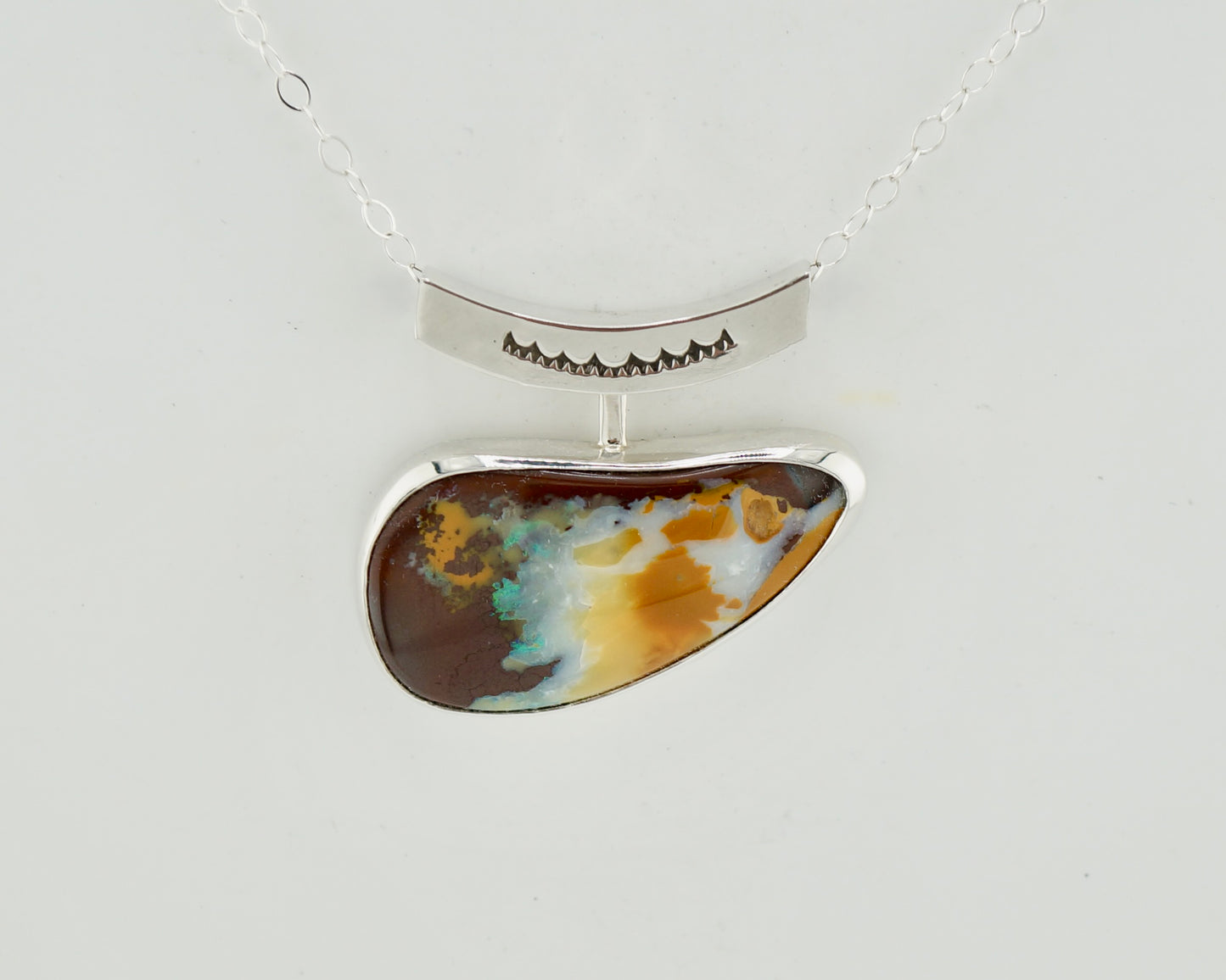 Koroit Boulder Opal Necklace in Sterling Silver, One of a Kind Handcrafted Western Artisan Jewelry