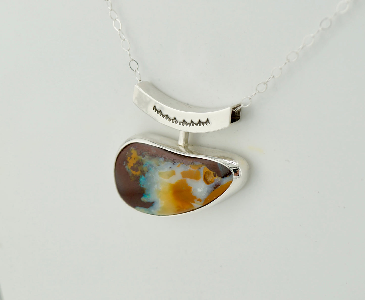 Koroit Boulder Opal Necklace in Sterling Silver, One of a Kind Handcrafted Western Artisan Jewelry