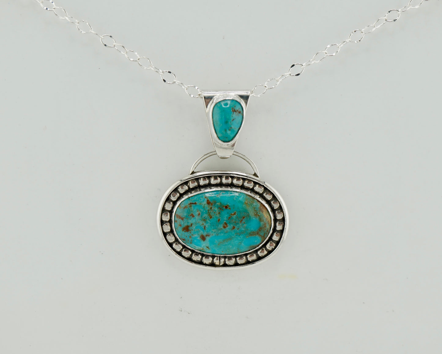 Handcrafted Genuine Turquoise Sterling Silver Necklace, OOAK Western Pendant, Artisan Silversmith Jewelry