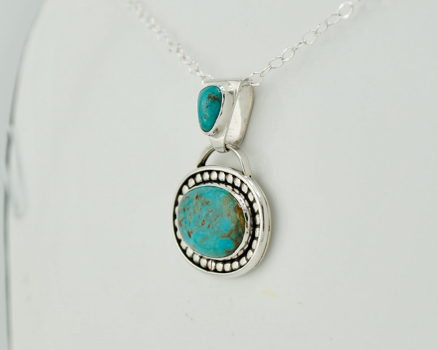 Handcrafted Genuine Turquoise Sterling Silver Necklace, OOAK Western Pendant, Artisan Silversmith Jewelry