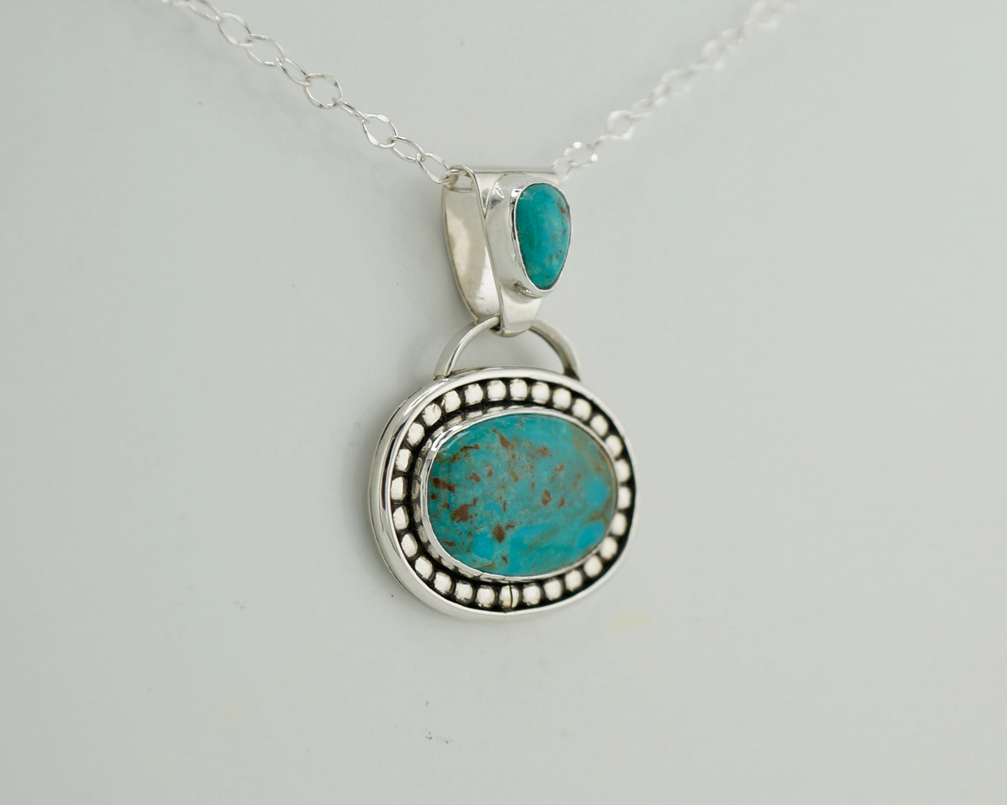 Handcrafted Genuine Turquoise Sterling Silver Necklace, OOAK Western Pendant, Artisan Silversmith Jewelry
