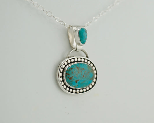Handcrafted Genuine Turquoise Sterling Silver Necklace, OOAK Western Pendant, Artisan Silversmith Jewelry