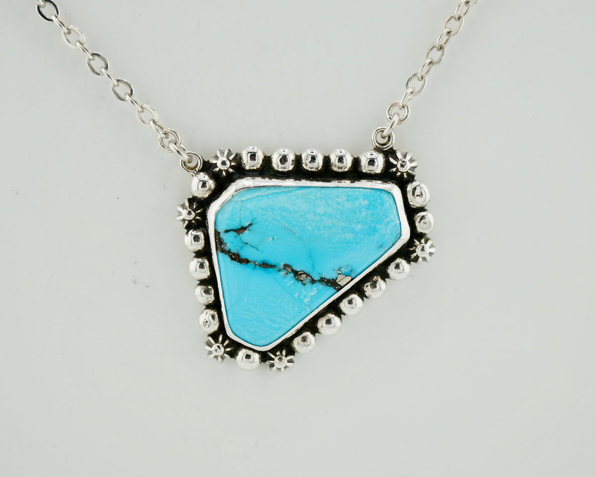 One of a Kind Turquoise and Pyrite Sterling Silver Necklace, Handcrafted Western Statement Jewelry