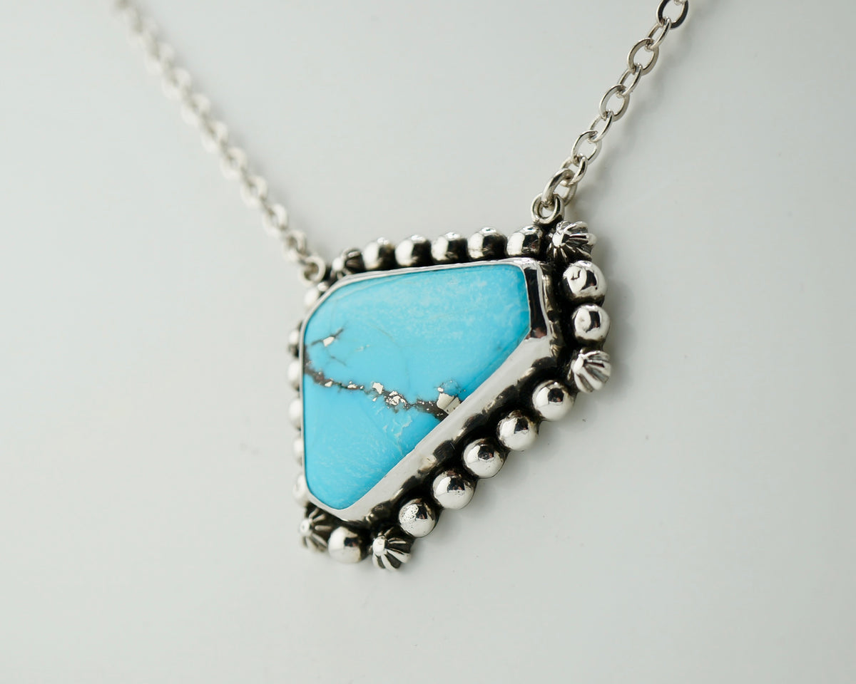 One of a Kind Turquoise and Pyrite Sterling Silver Necklace, Handcrafted Western Statement Jewelry