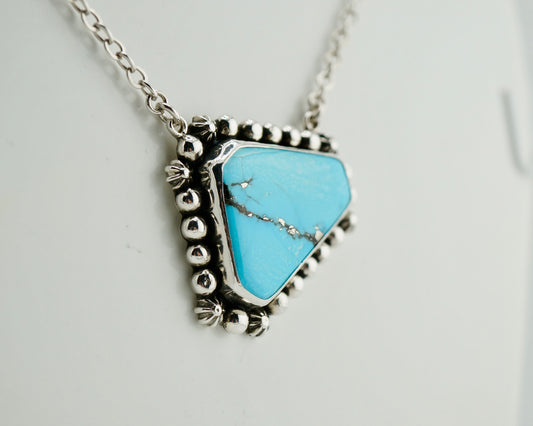 One of a Kind Turquoise and Pyrite Sterling Silver Necklace, Handcrafted Western Statement Jewelry