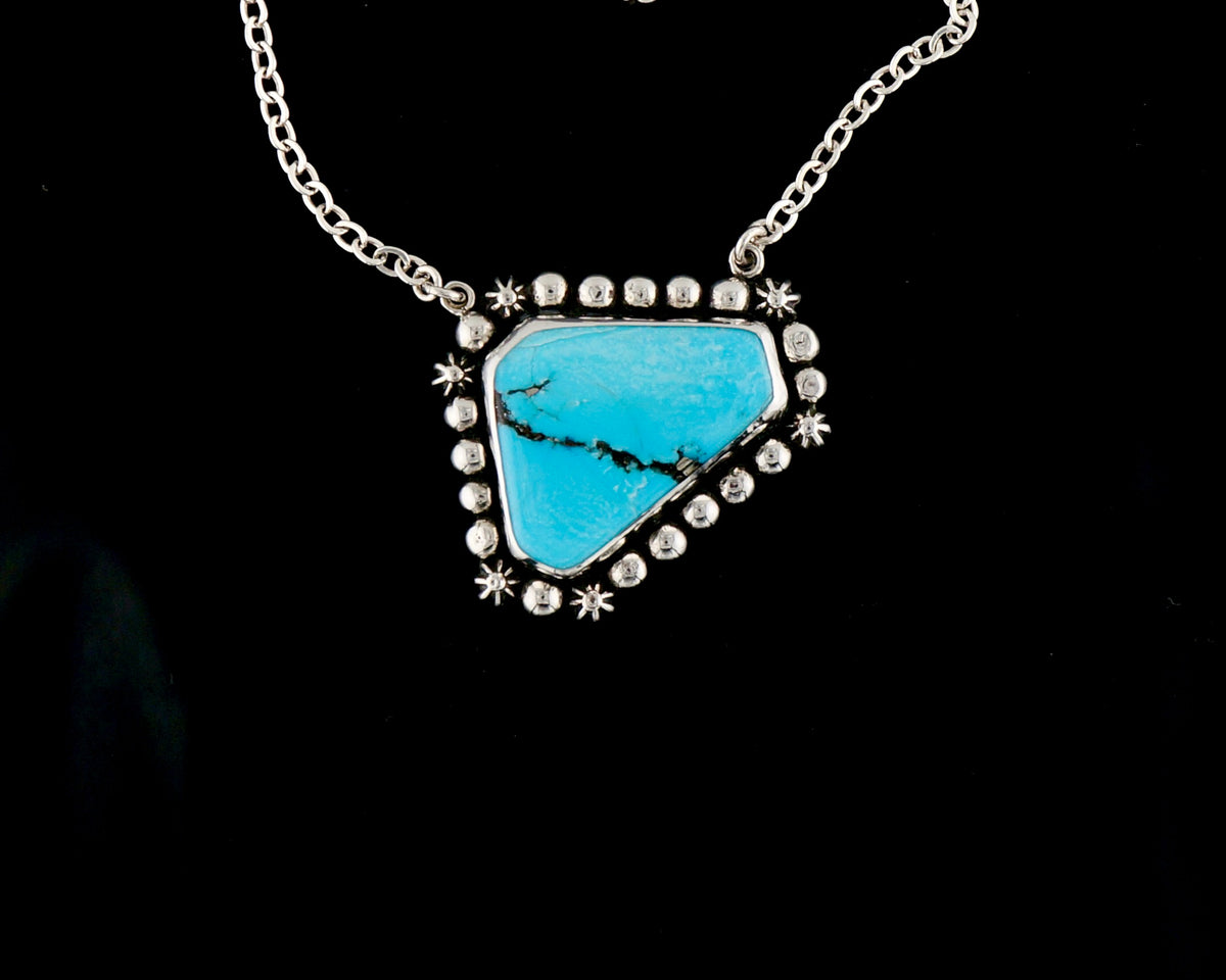 One of a Kind Turquoise and Pyrite Sterling Silver Necklace, Handcrafted Western Statement Jewelry
