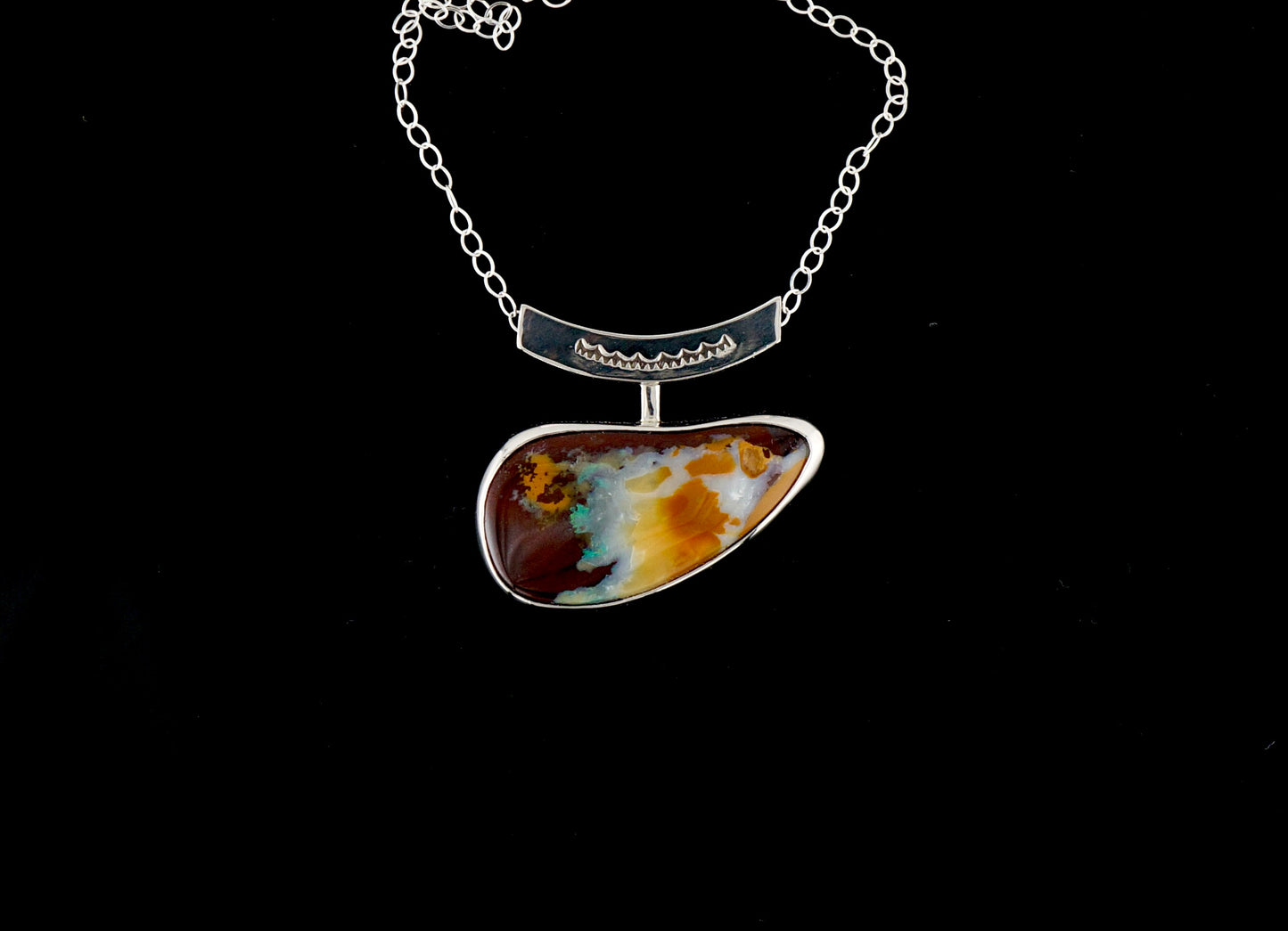 Koroit Boulder Opal Necklace in Sterling Silver, One of a Kind Handcrafted Western Artisan Jewelry