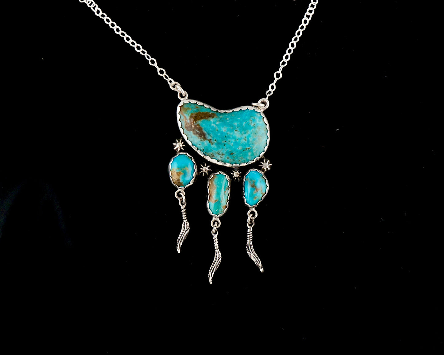 Turquoise Four-Stone Sterling Silver Necklace | One-of-a-Kind Western Statement Jewelry