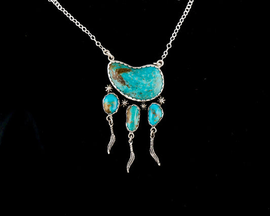 Turquoise Four-Stone Sterling Silver Necklace | One-of-a-Kind Western Statement Jewelry