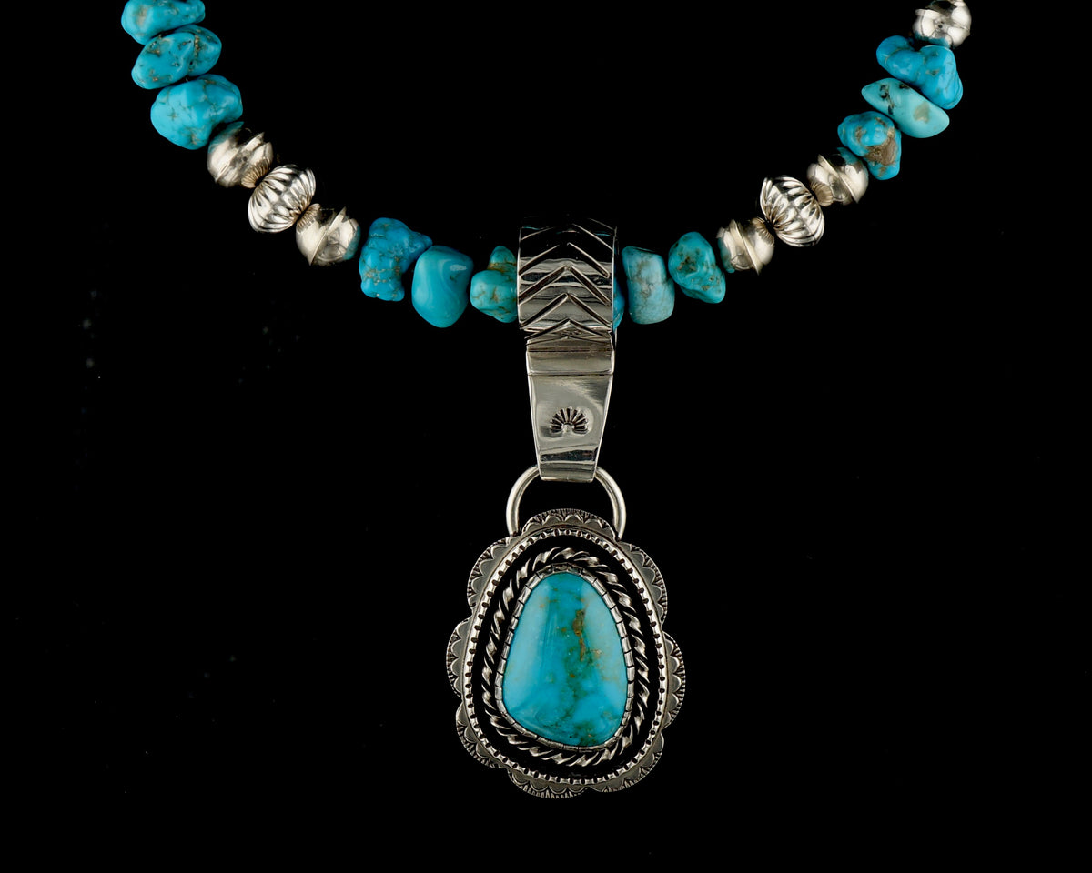 Genuine Turquoise Statement Necklace with 21 Carat Sterling Silver Pendant, One of a Kind Western Jewelry