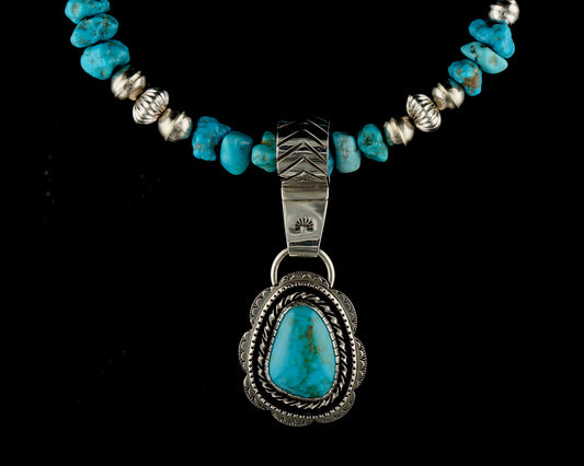 Genuine Turquoise Statement Necklace with 21 Carat Sterling Silver Pendant, One of a Kind Western Jewelry