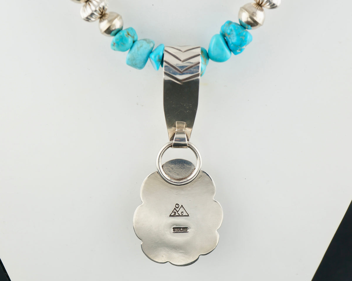 Genuine Turquoise Statement Necklace with 21 Carat Sterling Silver Pendant, One of a Kind Western Jewelry