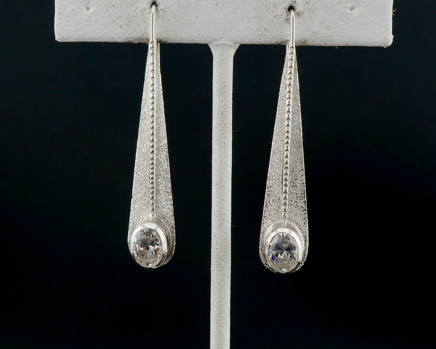 One of a Kind Sterling Silver CZ Drop Earrings, Diamond Cut Modern Western Dangle Earrings