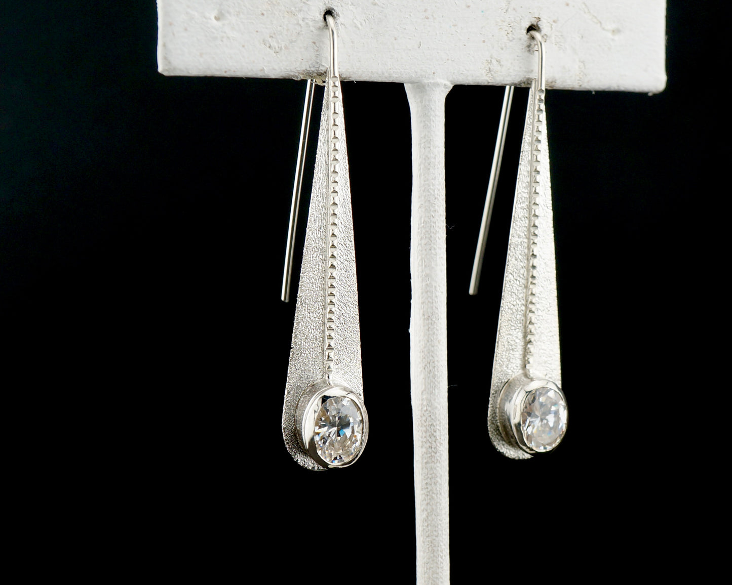 One of a Kind Sterling Silver CZ Drop Earrings, Diamond Cut Modern Western Dangle Earrings