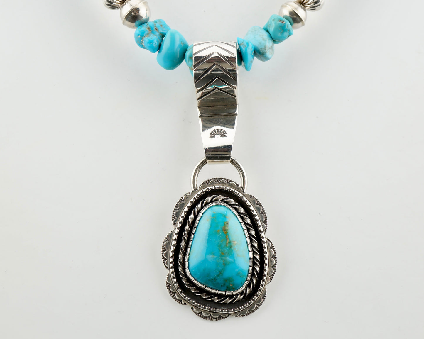 Genuine Turquoise Statement Necklace with 21 Carat Sterling Silver Pendant, One of a Kind Western Jewelry