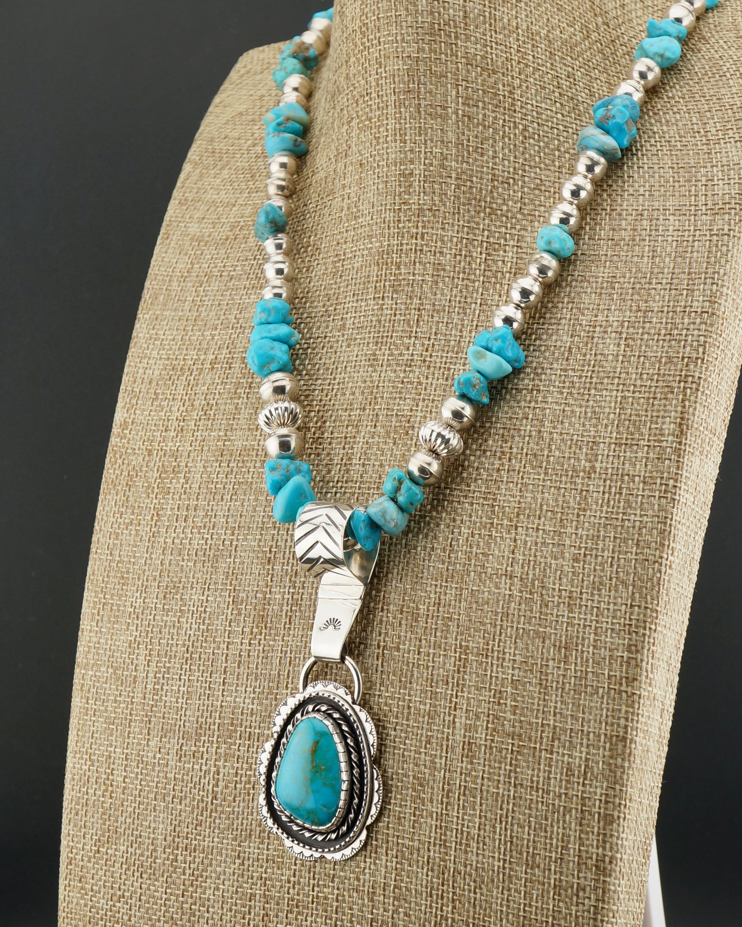 Genuine Turquoise Statement Necklace with 21 Carat Sterling Silver Pendant, One of a Kind Western Jewelry