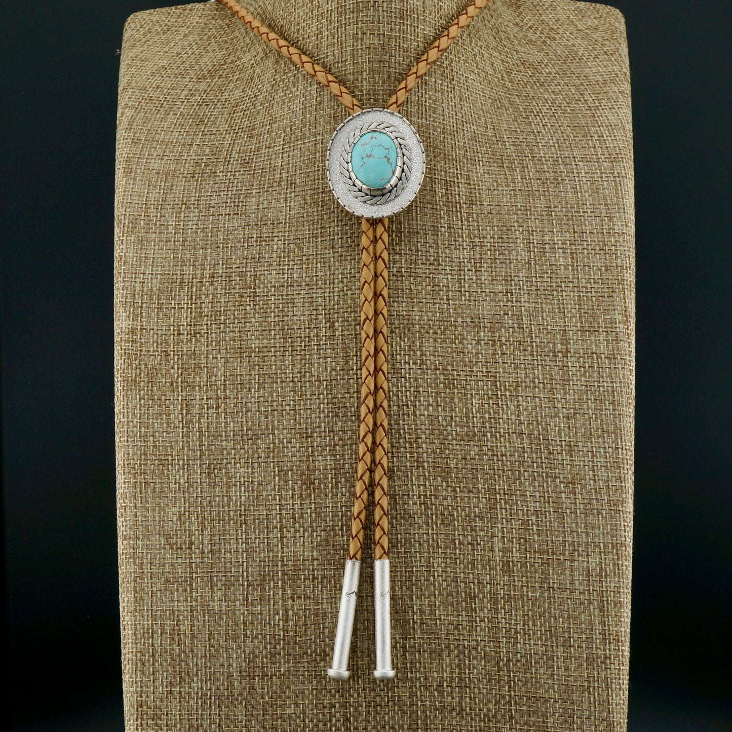 Genuine Turquoise Bolo Tie in Sterling Silver, One-of-a-Kind Handcrafted Modern Western Jewelry