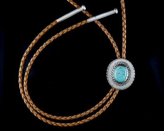 Genuine Turquoise Bolo Tie in Sterling Silver, One-of-a-Kind Handcrafted Modern Western Jewelry