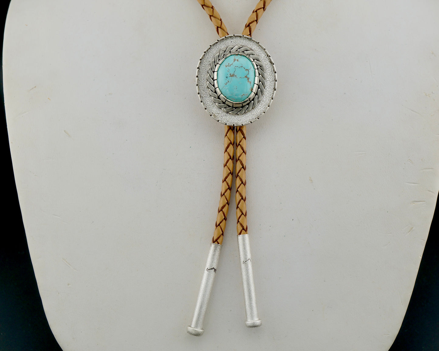 Genuine Turquoise Bolo Tie in Sterling Silver, One-of-a-Kind Handcrafted Modern Western Jewelry