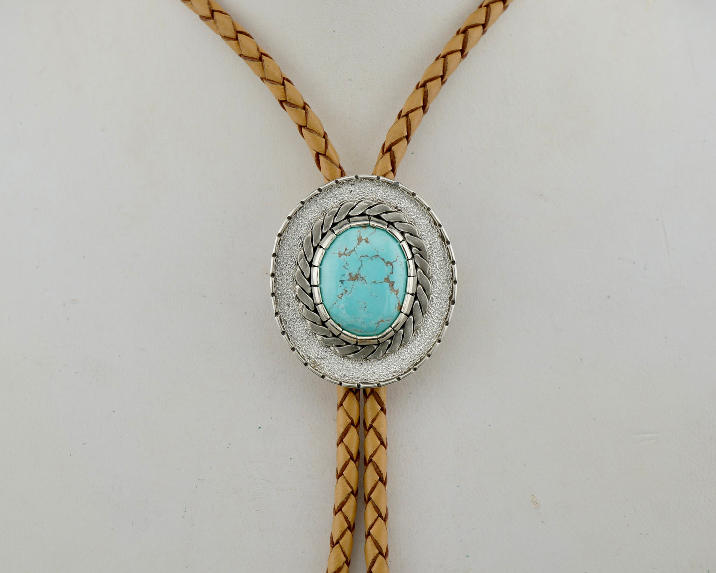 Genuine Turquoise Bolo Tie in Sterling Silver, One-of-a-Kind Handcrafted Modern Western Jewelry