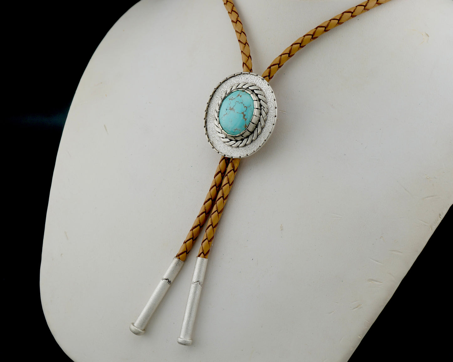 Genuine Turquoise Bolo Tie in Sterling Silver, One-of-a-Kind Handcrafted Modern Western Jewelry