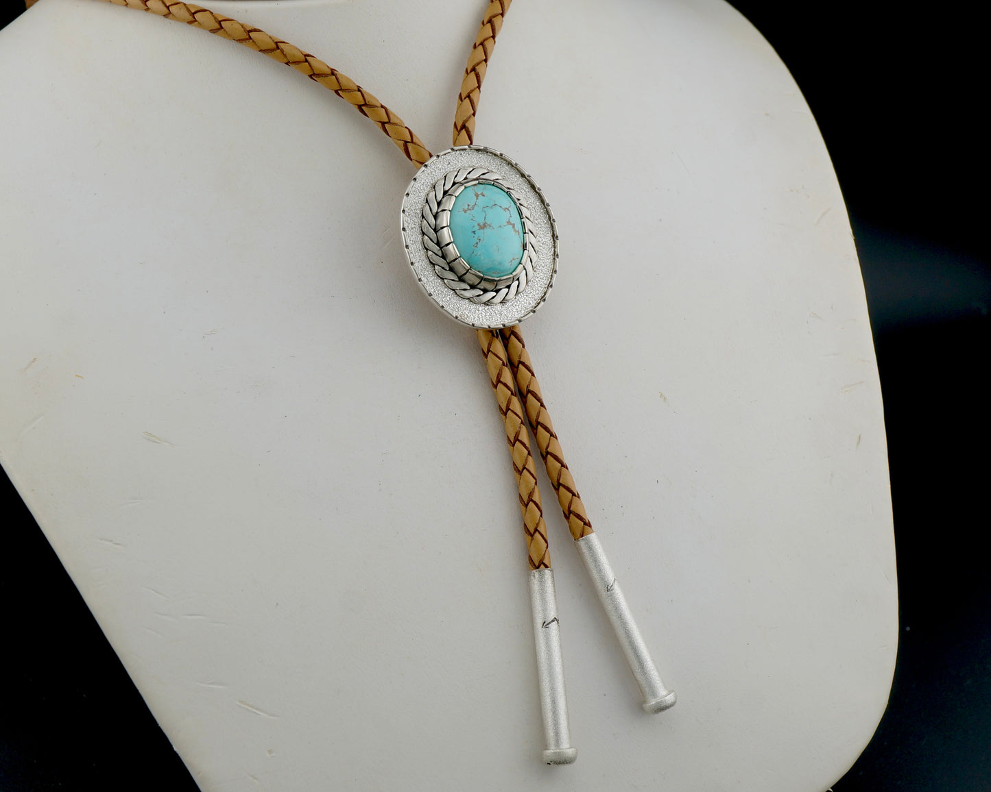 Genuine Turquoise Bolo Tie in Sterling Silver, One-of-a-Kind Handcrafted Modern Western Jewelry