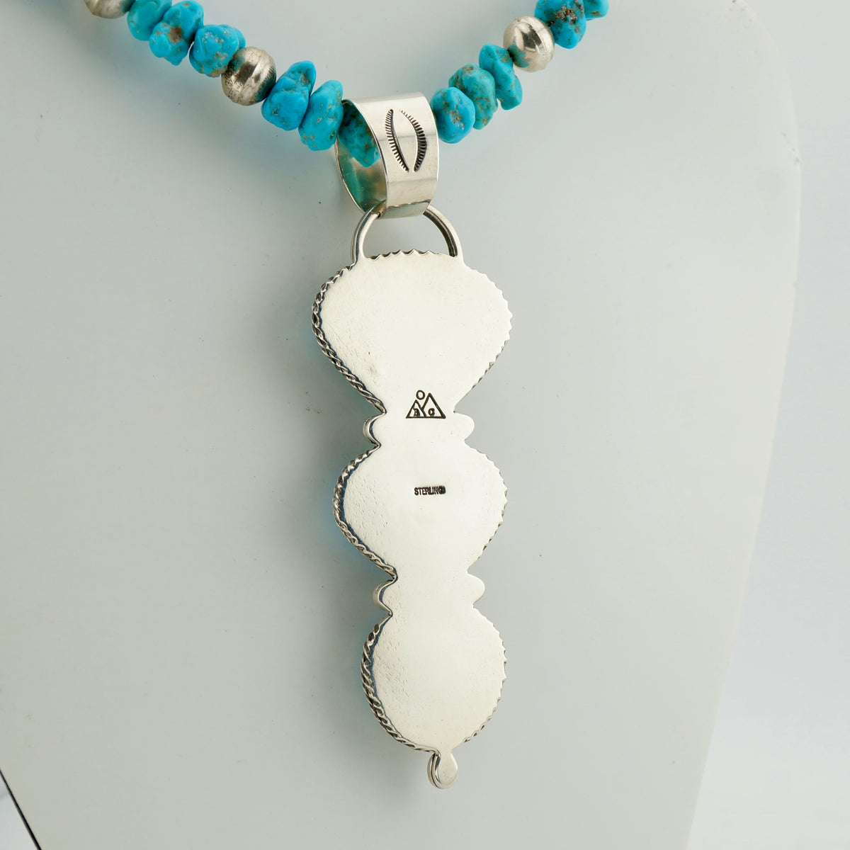 One of a Kind Genuine Turquoise Statement Necklace, 104 Carat Three Stone Sterling Silver Western Pendant