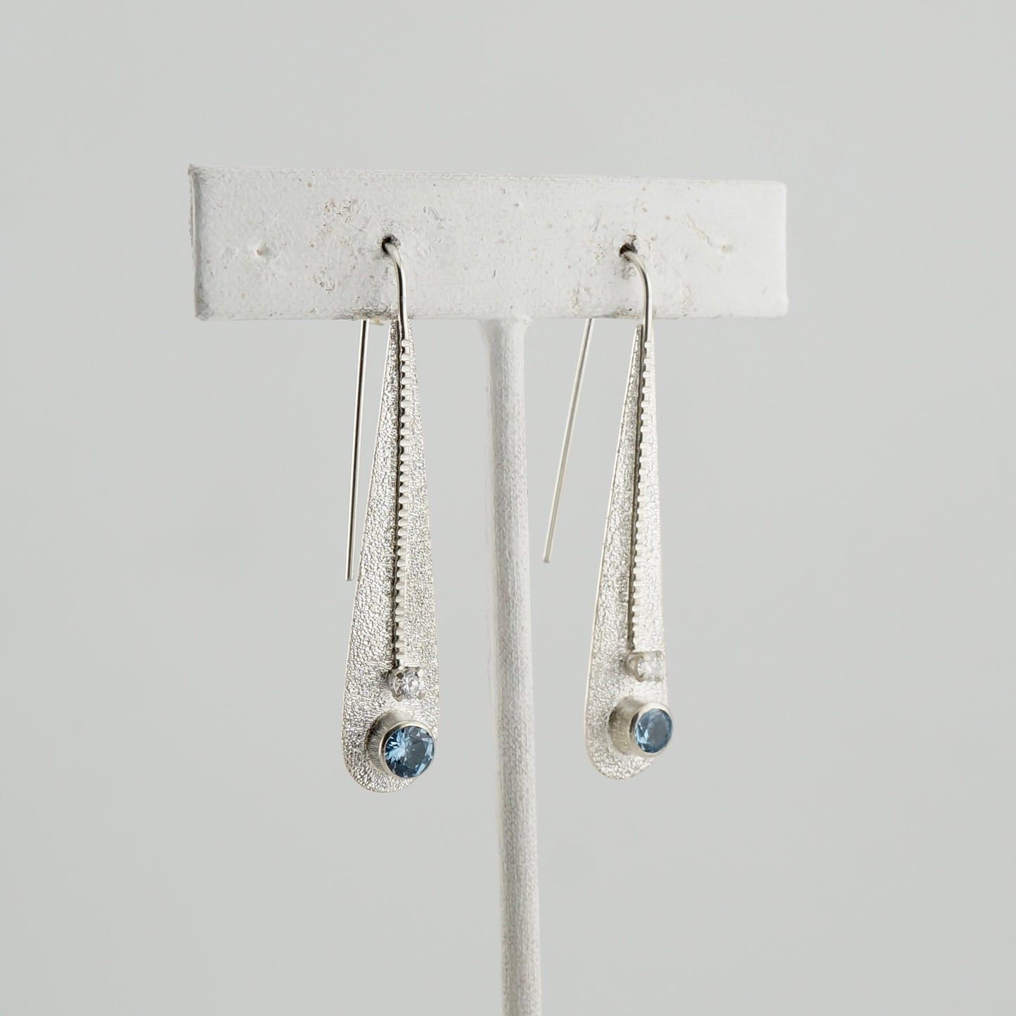 Aqua and White CZ Sterling Silver Drop Earrings, Diamond Cut Sparkle, One-of-a-Kind Western Jewelry