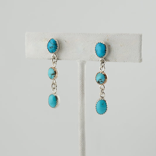 Genuine Turquoise Dangle Earrings in Sterling Silver and Brass, One-of-a-Kind Western Jewelry