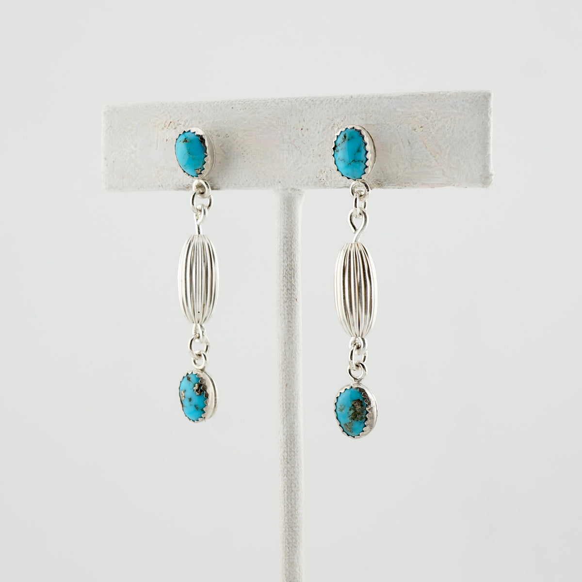 Genuine Turquoise and Sterling Silver Dangle Earrings, Handcrafted Western Jewelry, One of a Kind