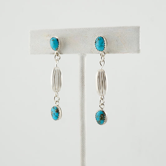 Genuine Turquoise and Sterling Silver Dangle Earrings, Handcrafted Western Jewelry, One of a Kind