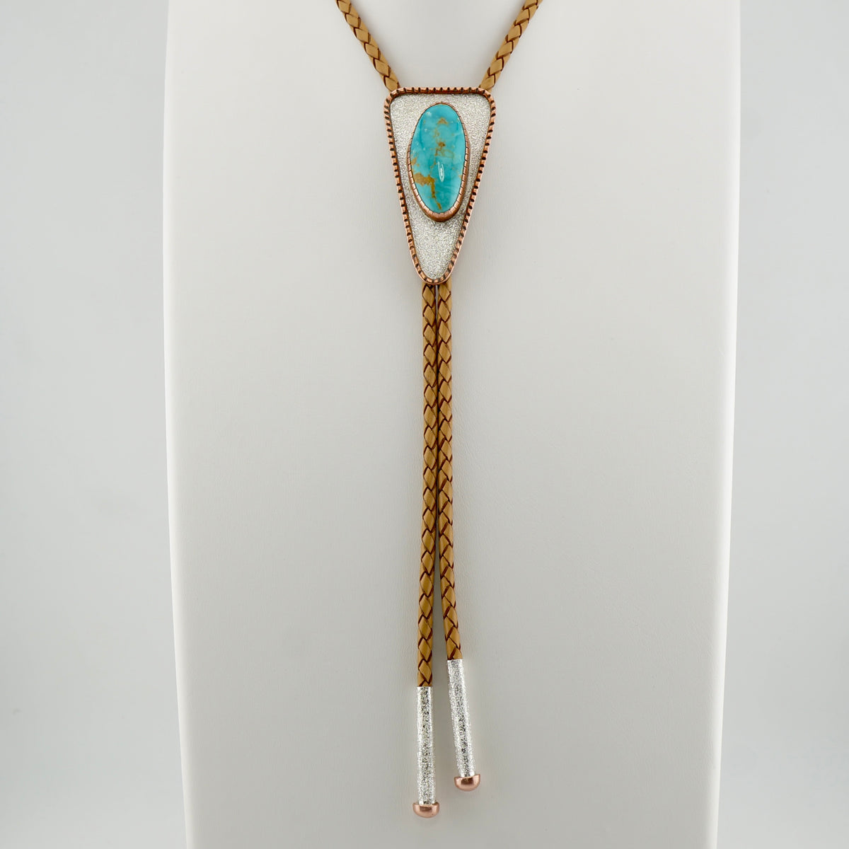 Genuine Turquoise Bolo Tie with Sterling Silver and Copper, One-of-a-Kind Handcrafted Western Jewelry