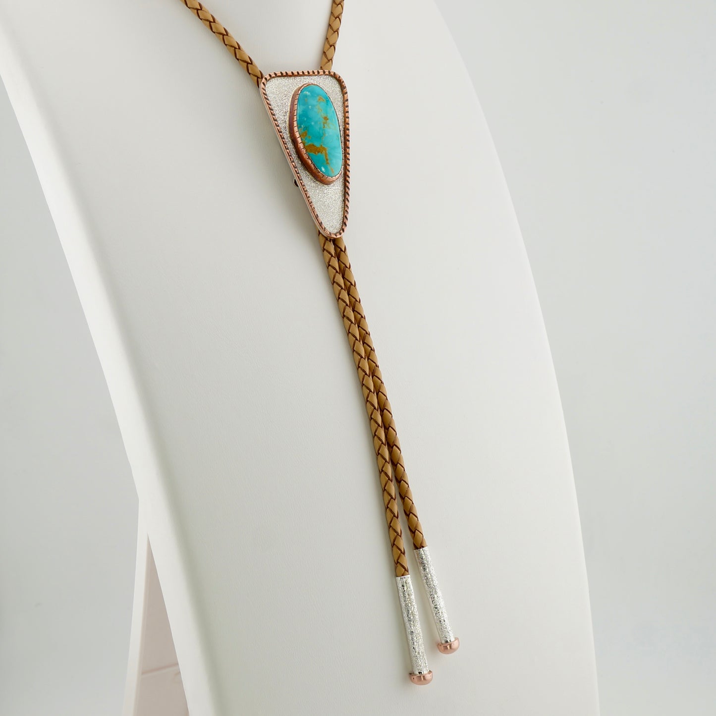 Genuine Turquoise Bolo Tie with Sterling Silver and Copper, One-of-a-Kind Handcrafted Western Jewelry