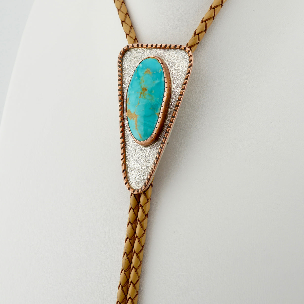 Genuine Turquoise Bolo Tie with Sterling Silver and Copper, One-of-a-Kind Handcrafted Western Jewelry