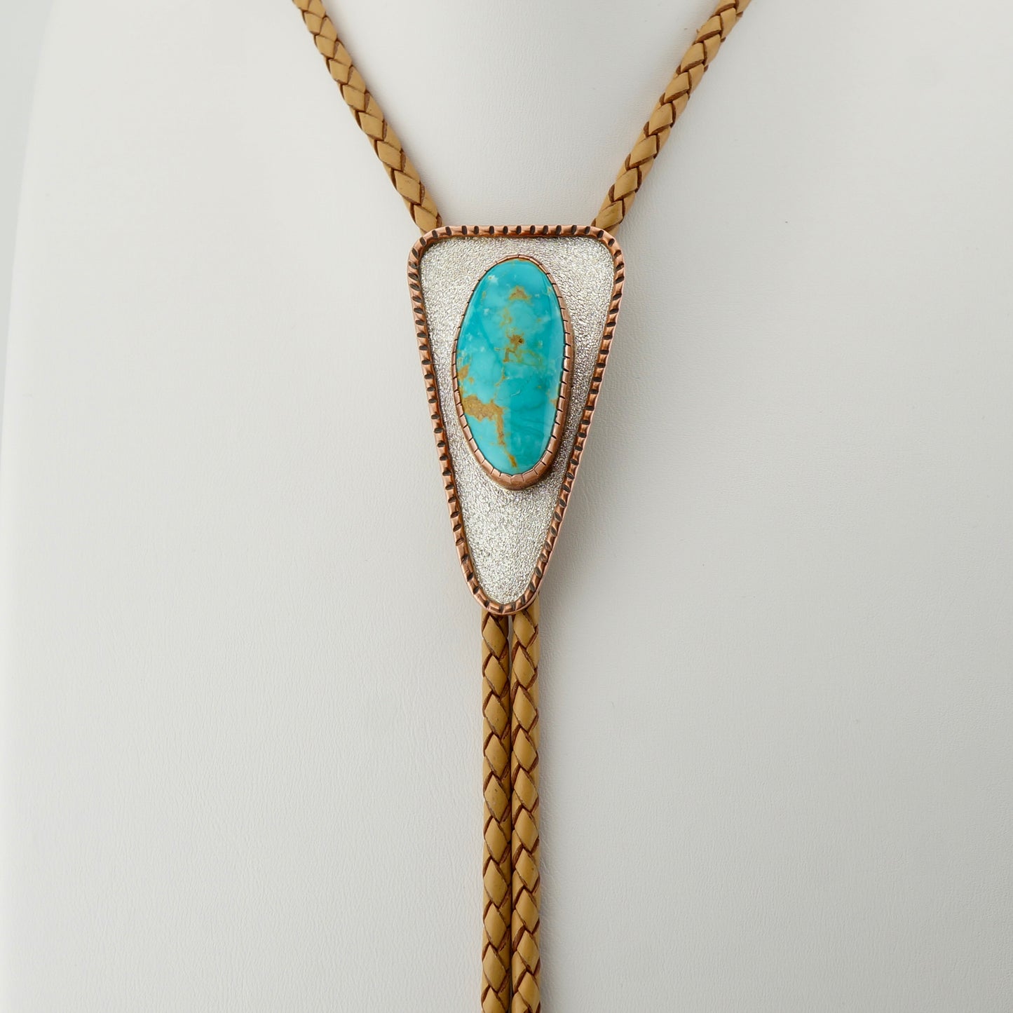 Genuine Turquoise Bolo Tie with Sterling Silver and Copper, One-of-a-Kind Handcrafted Western Jewelry