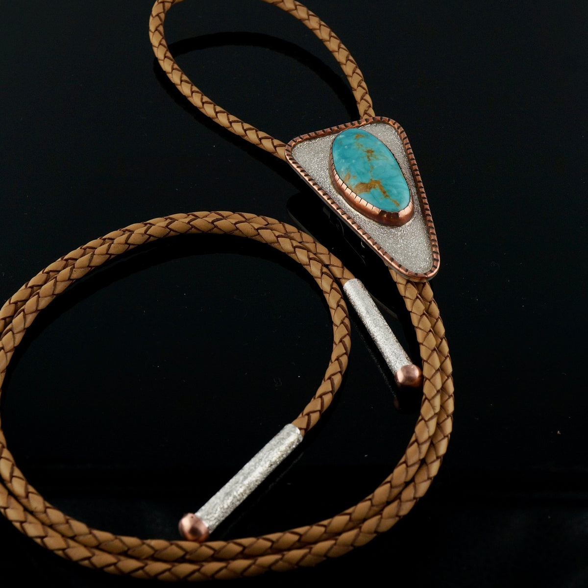 Genuine Turquoise Bolo Tie with Sterling Silver and Copper, One-of-a-Kind Handcrafted Western Jewelry