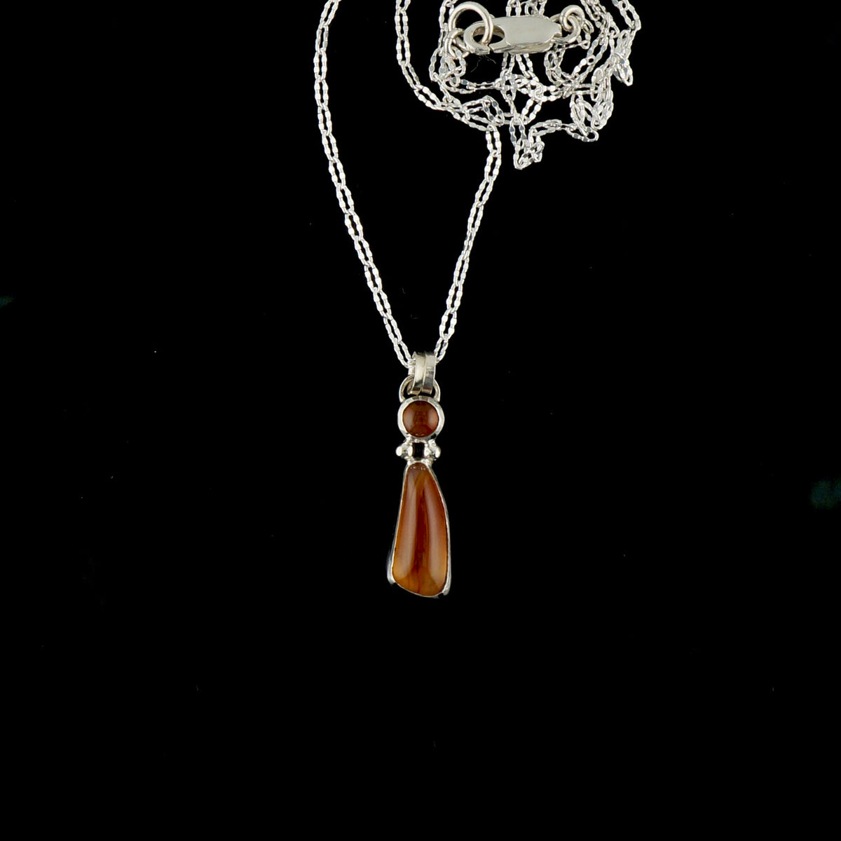 Two Stone Montana Agate Necklace in Sterling Silver and Copper, One of a Kind Western Jewelry